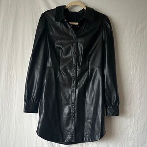 7 For All Mankind Black Leather Button-Up Jacket